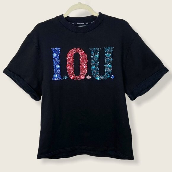 Opening Ceremony IOU Short Sleeve Sweatshirt Tee Size XS Bling Sequins Top Shirt - Picture 4 of 11